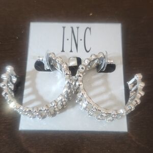 INC International Concepts Silver Textured Hoop Earrings NWT